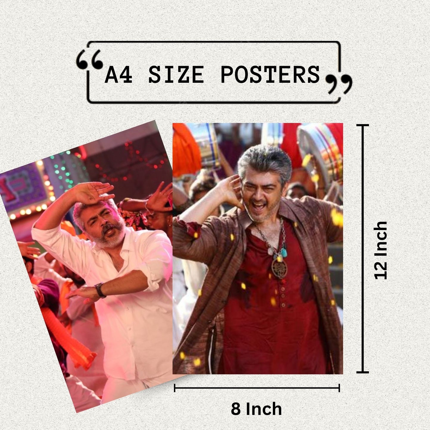 Aonami Ajith Kumar Wall Art Set A4 Pack of 6 Posters Premium 300 GSM Matte Paper Print Glue Dots Included Ajith Movie Inspired Wall Decor for Bedroom Study Space Hostel Interior and Office Decoration