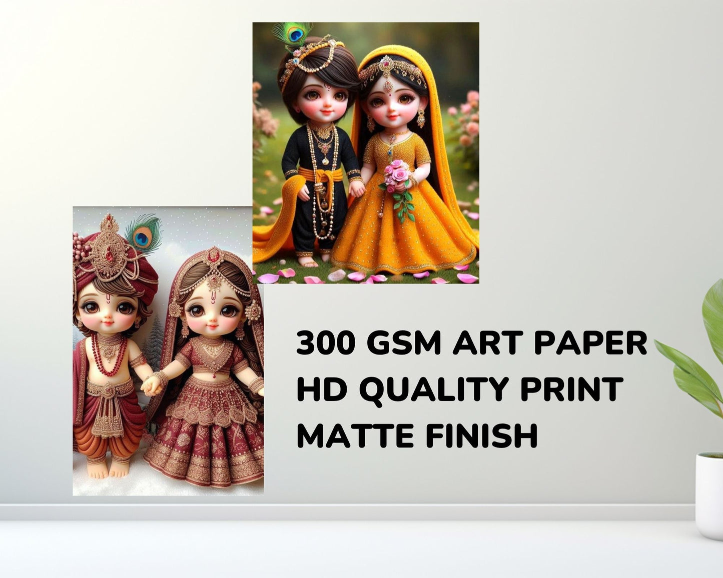 Posters Inc Set of 12 Positive Vibes Baby Radha Krishna Wallpaper Sticker, Cute Baby Poster for Pregnant Women Couple, HD Quality Print on 300 GSM A4 Size 8*12 Inch, Glue Dots Included, Baby God Radha Krishna Posters for Wall