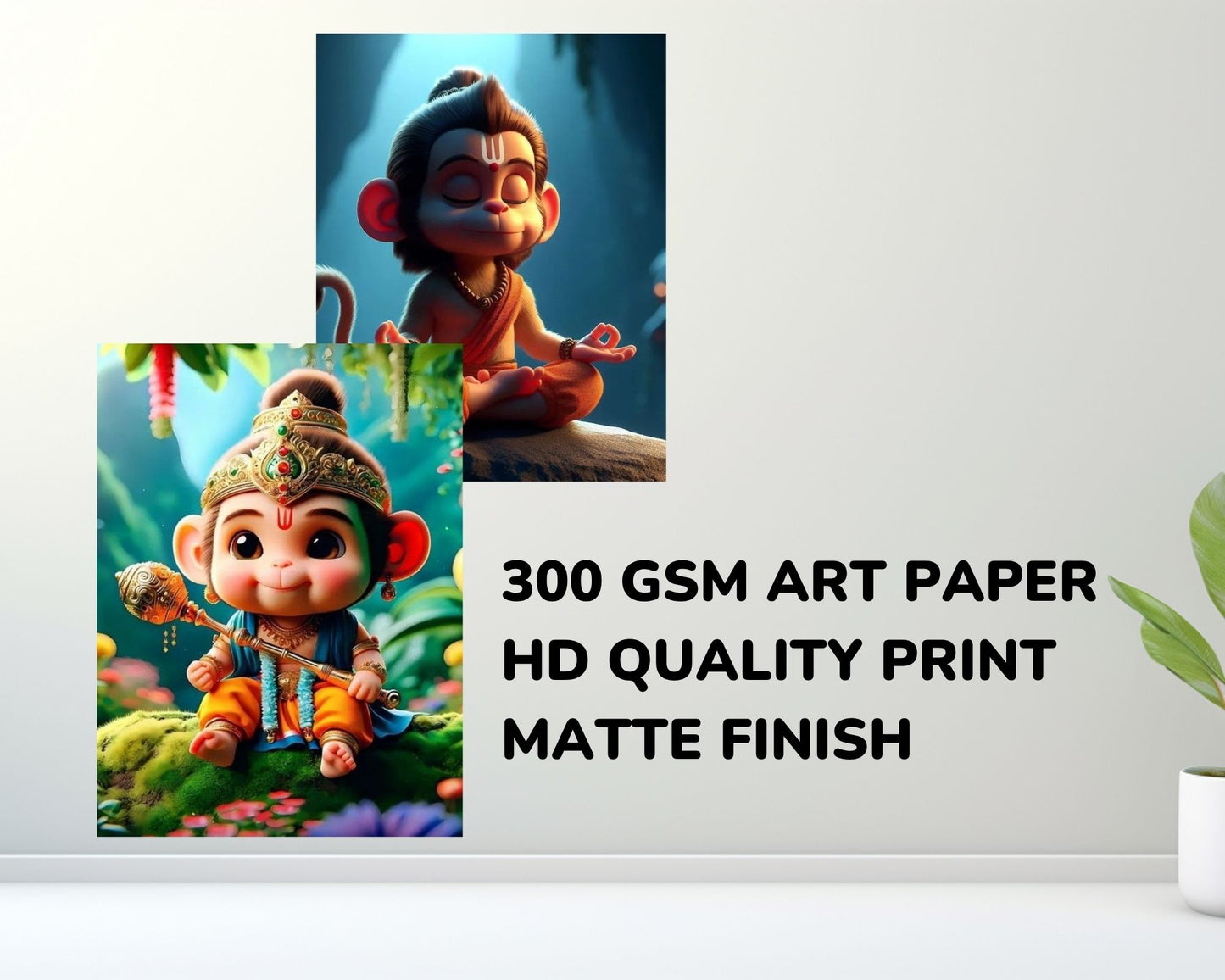 Posters Inc Set of 12 Positive Vibes Baby Hanuman Ji Wallpaper Sticker, Cute Baby Poster for Pregnant Women, HD Quality Print on 300 GSM A4 Size 8 * 12 Inch, Glue Dots Included, God Posters for Wall