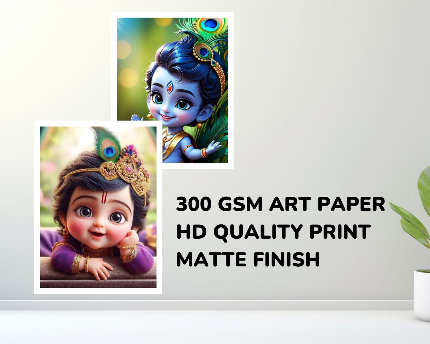 Posters Inc Set of 12 Positive Vibes Bal Krishna Wallpaper Sticker, Cute Baby Poster for Pregnant Women, HD Quality Print on 300 GSM A4 Sized 8 * 12 Inch, Glue Dots Included, Baby God Posters for Home Decoration