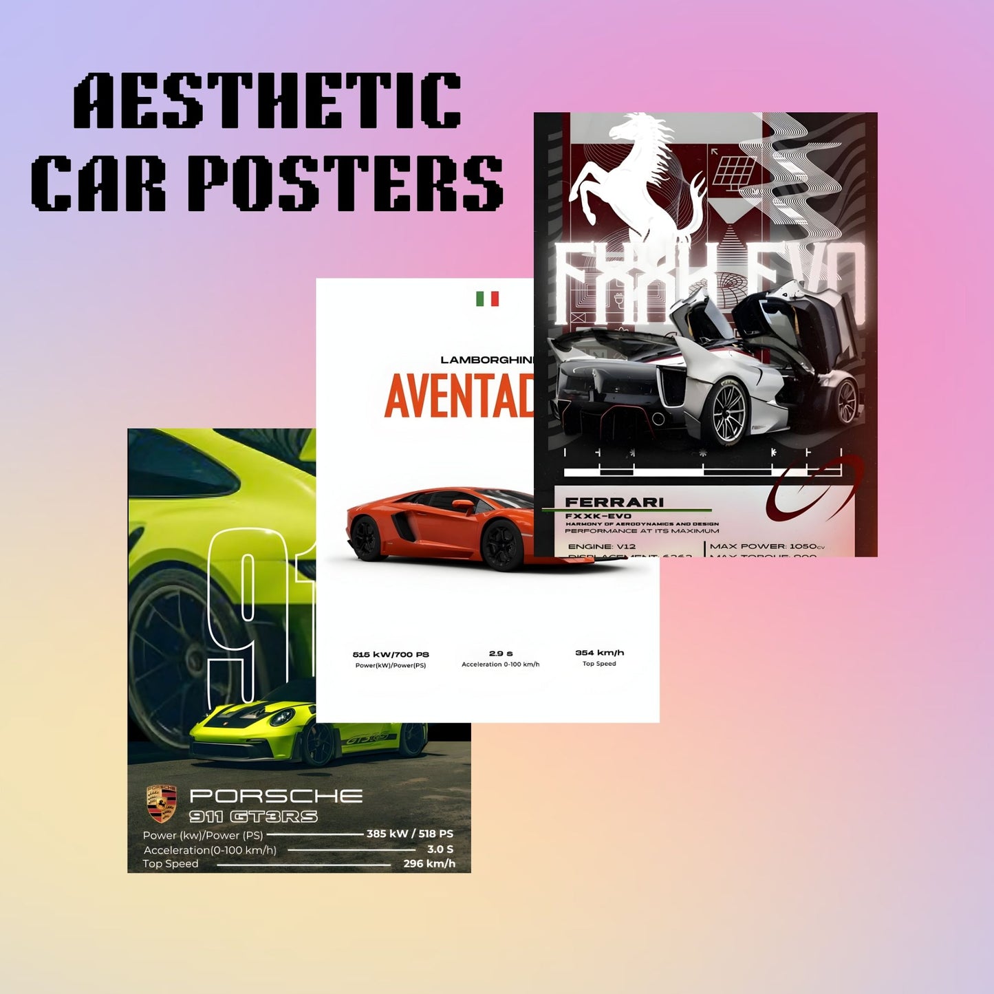 Posters Inc A4 Super Cars Poster Pack of 6 - Room Decor Aesthetic Stuff, Wall Stickers For Home Decoration of Living Room, Bedroom & Office For Motor Sport Enthusiasts - With Glue Dots
