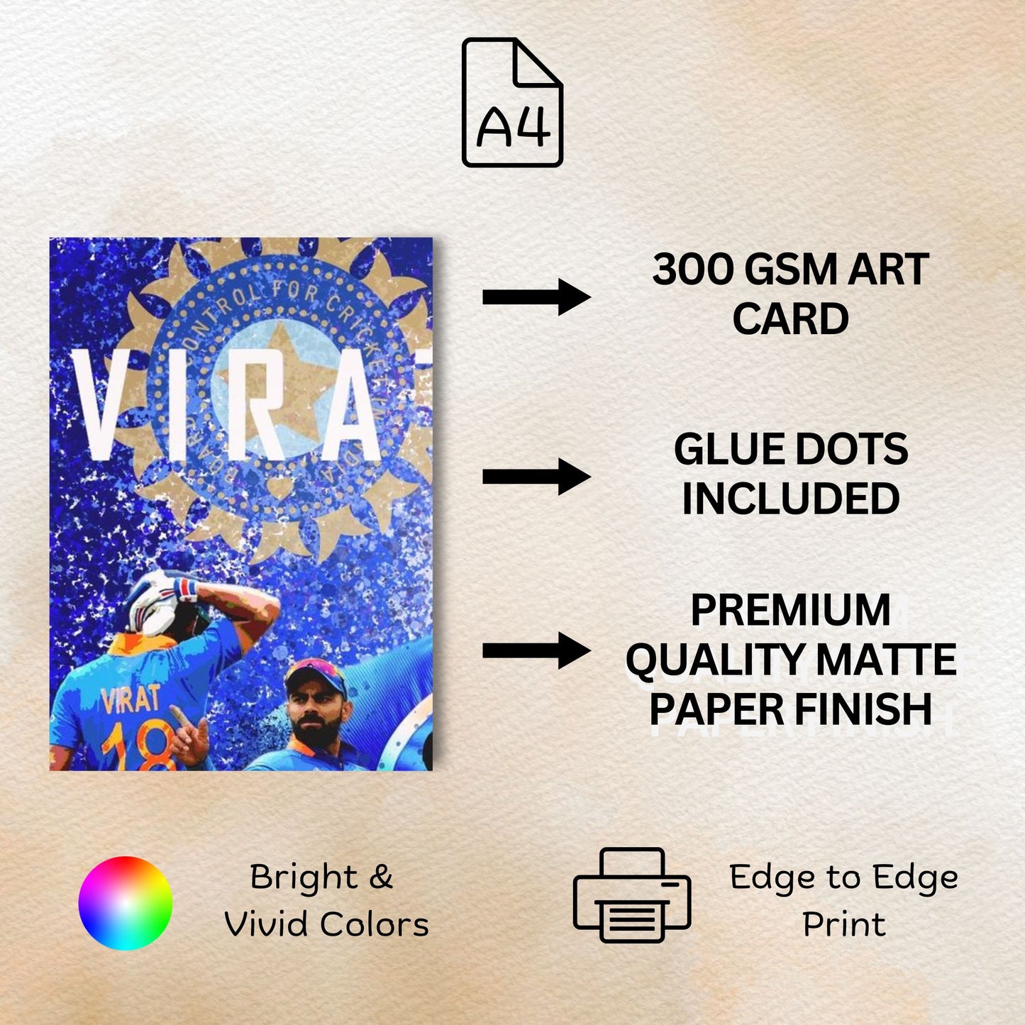 Posters Inc Virat Kohli RCB Split Wall Poster Set Of 4 300 Gsm Matte Paper A4 Size Pack Of 4 Posters Glue Dots Included For Room Decoration Cricket Theme Premium Print For Bedroom Office Decor