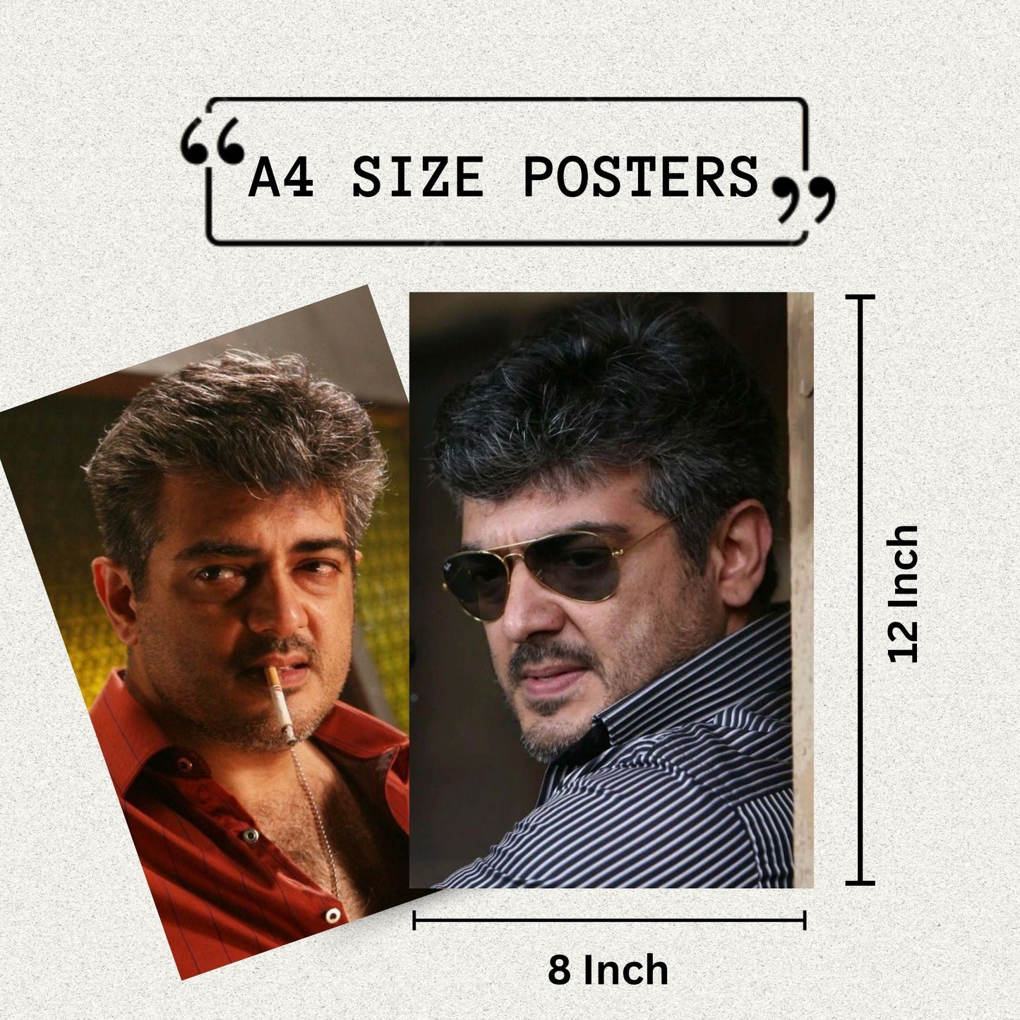 Aonami Ajith Kumar Poster Set A4 Pack of 6 Posters 300 GSM Matte Paper Print Glue Dots Included Tamil Actor Ajith Wall Art Collection for Bedroom Study Area Hostel Room Office Decor Kollywood Celebrity Wall Decoration