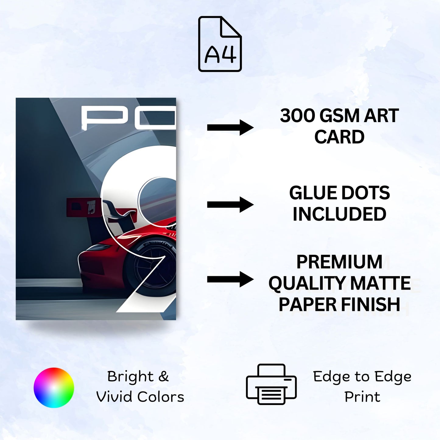 Posters Inc A4 Porsche 911 Car Posters Pack Of 4 300 GSM Matte Paper Posters For Wall With Glue Dots Included For Room Decor Office Workspace Study