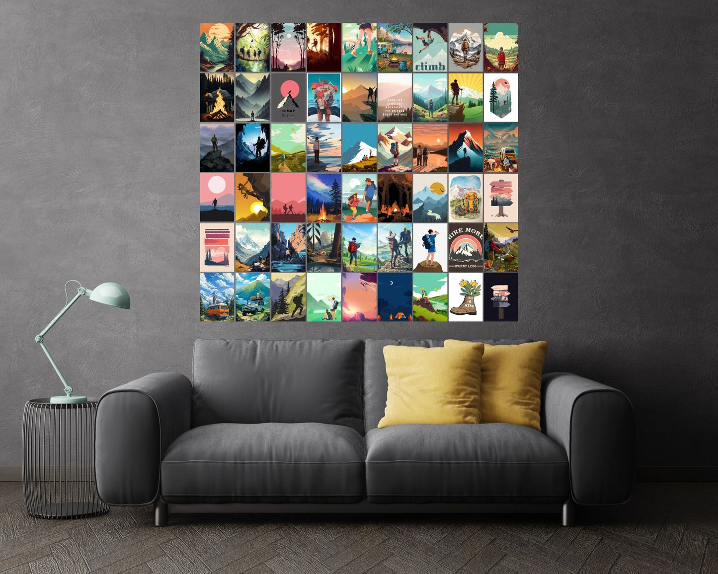 Posters Inc Pack of 54 Travel Hiking Posters, Home Decor Items For Living Room, Aesthetic Wall Stickers For Bedroom And Gym, Gifts For Men And Friends, 4x6 Inches Size Collage Art Kit (Travel)
