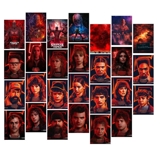 Posters Inc A6 Size Pack Of 27 Stranger Things Graphic Prints Featuring Dark Neon Illustration Eighties Horror Mood Netflix Fandom Decor Includes Glue Dots