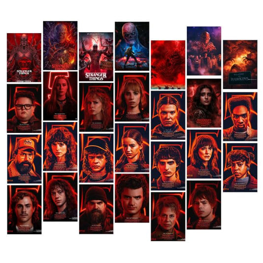 Posters Inc A6 Size Pack Of 27 Stranger Things Graphic Prints Featuring Dark Neon Illustration Eighties Horror Mood Netflix Fandom Decor Includes Glue Dots