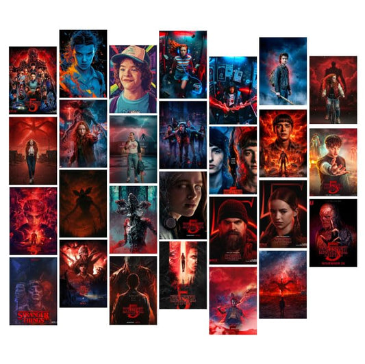 Posters Inc A6 Size Pack Of 27 Stranger Things Wall Art Featuring Hawkins Theme Decor Retro Neon Aesthetic Netflix Series Collectible Includes Glue Dots
