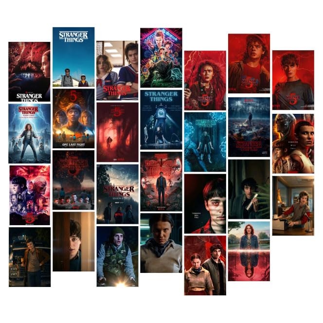 Posters Inc A6 Size Pack Of 27 Stranger Things Artwork Featuring Small Town Mystery Retro Neon Palette Television Fan Decor Includes Glue Dots