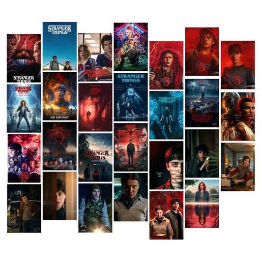 Posters Inc A6 Size Pack Of 27 Stranger Things Artwork Featuring Small Town Mystery Retro Neon Palette Television Fan Decor Includes Glue Dots