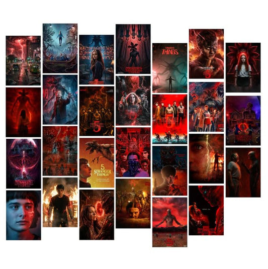 Posters Inc A6 Size Pack Of 27 Stranger Things Mini Posters Featuring Upside Down Artwork Retro Sci Fi Style Cult Show Decor Netflix Wall Display Includes Glue Dots