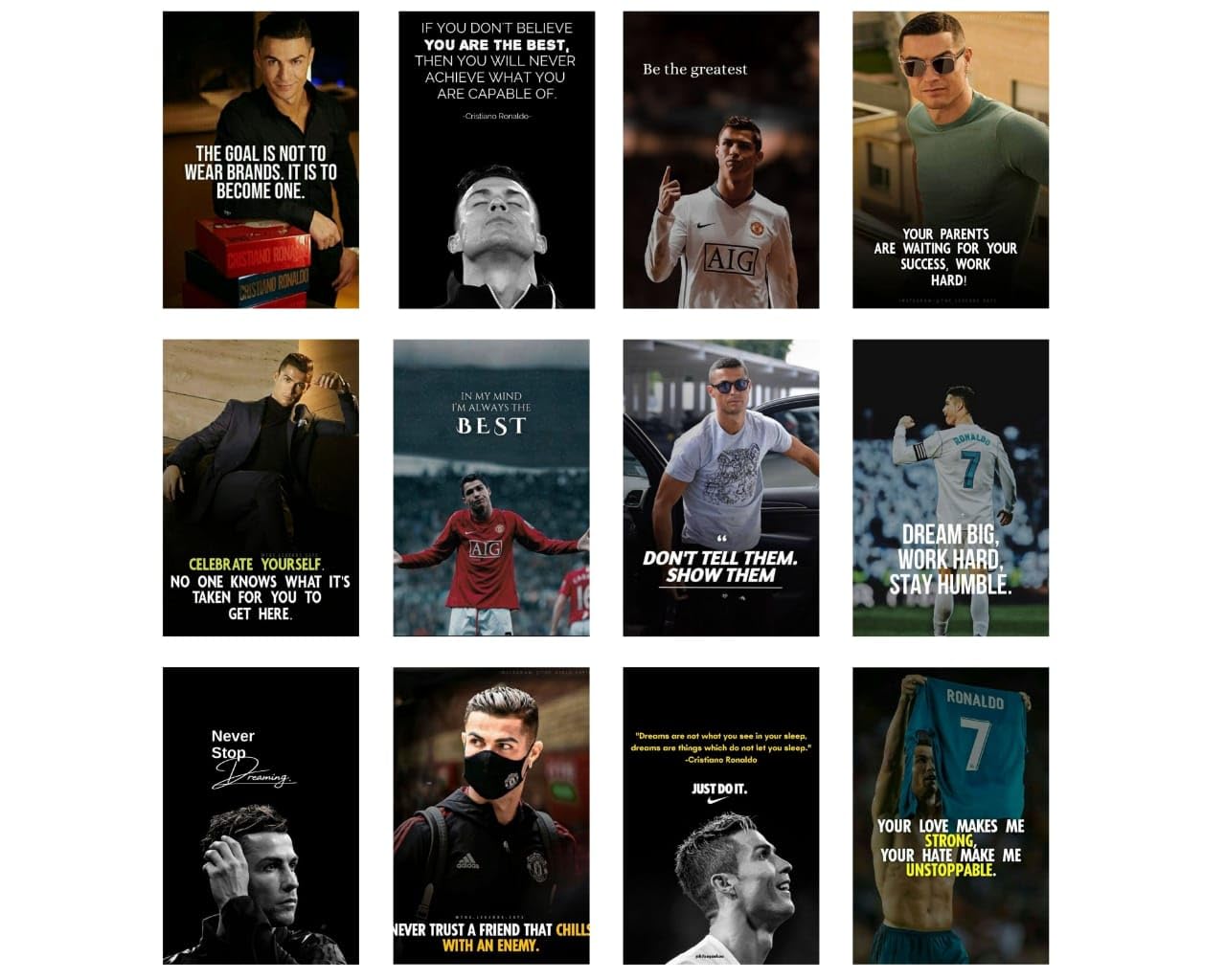 Posters Inc Cristiano Ronaldo Motivation Posters, A4, Premium HD Print, Gluedots Available, Gifts for Men, Boyfriend, Aesthetic Wallart, Motivational Quotes Poster for Sports Enthusiasts