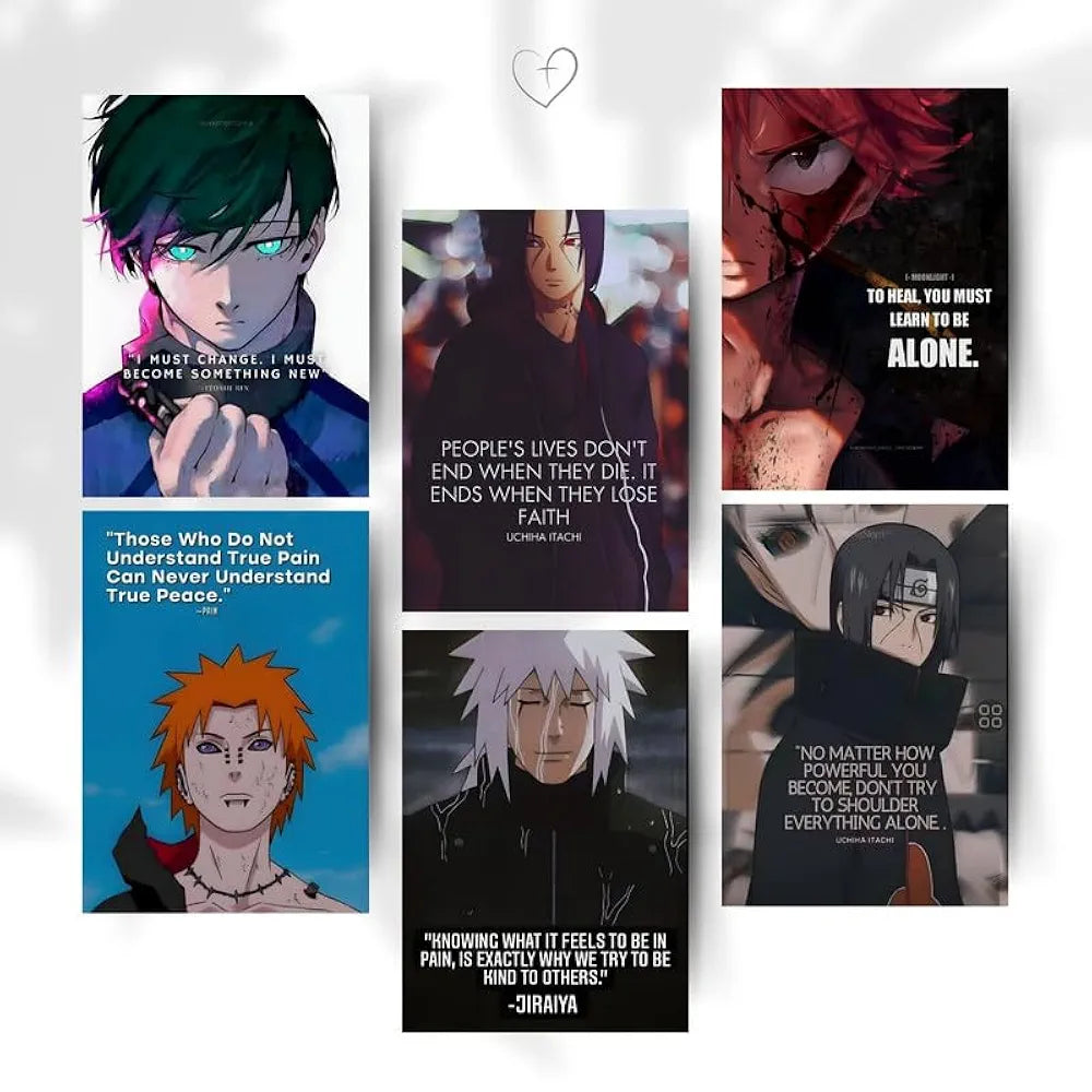 Anime Motivational Poster A4 Pack of 6 Perfect Wall Decoration in Offices, Bedrooms, Hostels, Study & Living room, Featuring Quotes, 300 GSM, Aesthetic Designs, and Positive Vibes