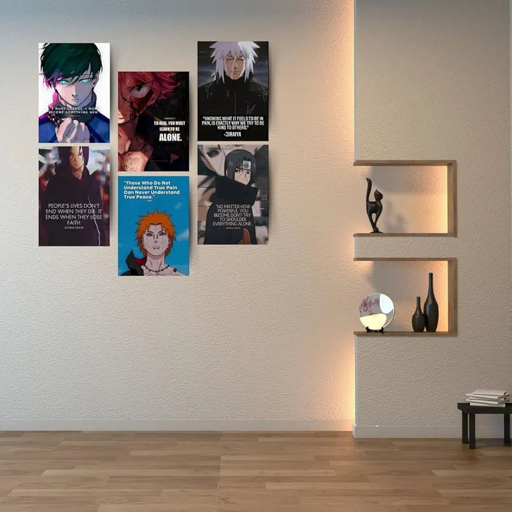 Anime Motivational Poster A4 Pack of 6 Perfect Wall Decoration in Offices, Bedrooms, Hostels, Study & Living room, Featuring Quotes, 300 GSM, Aesthetic Designs, and Positive Vibes