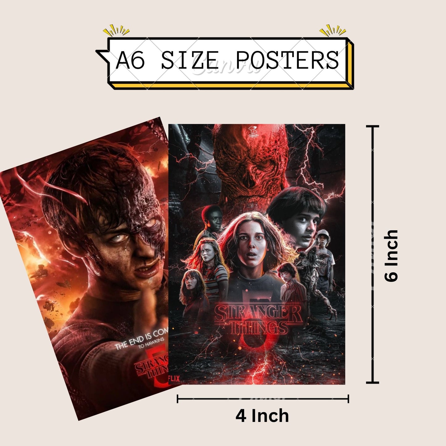 Posters Inc A6 Size Pack Of 27 Stranger Things Mini Posters Featuring Upside Down Artwork Retro Sci Fi Style Cult Show Decor Netflix Wall Display Includes Glue Dots