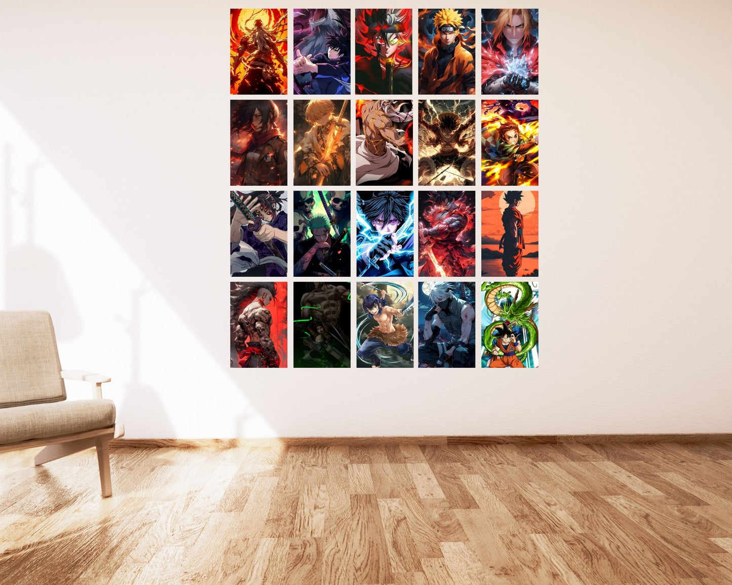 Posters Inc Demon Slayer, Naruto, Manga Anime Action Figures Wall Posters, Home Decor Items for Living Room, Birthday Gifts for Men, 300 GSM HD Quality Print, A4 Size Paper with Sticker, Set of 20