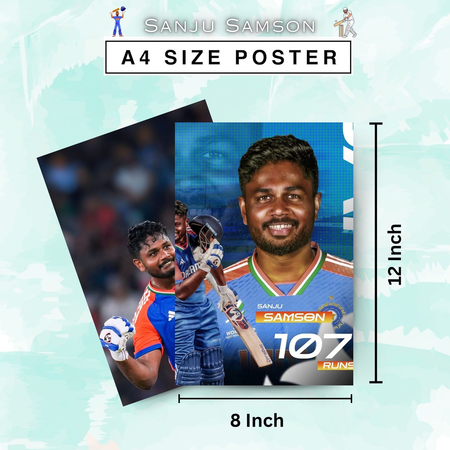 Posters Inc Sanju Samson Cricket Posters For Room A4 Size Pack Of 6 Posters Printed On 300 Gsm Matte Paper With Glue Dots Included Sports Wall Decoration Featuring Samson IPL Visuals