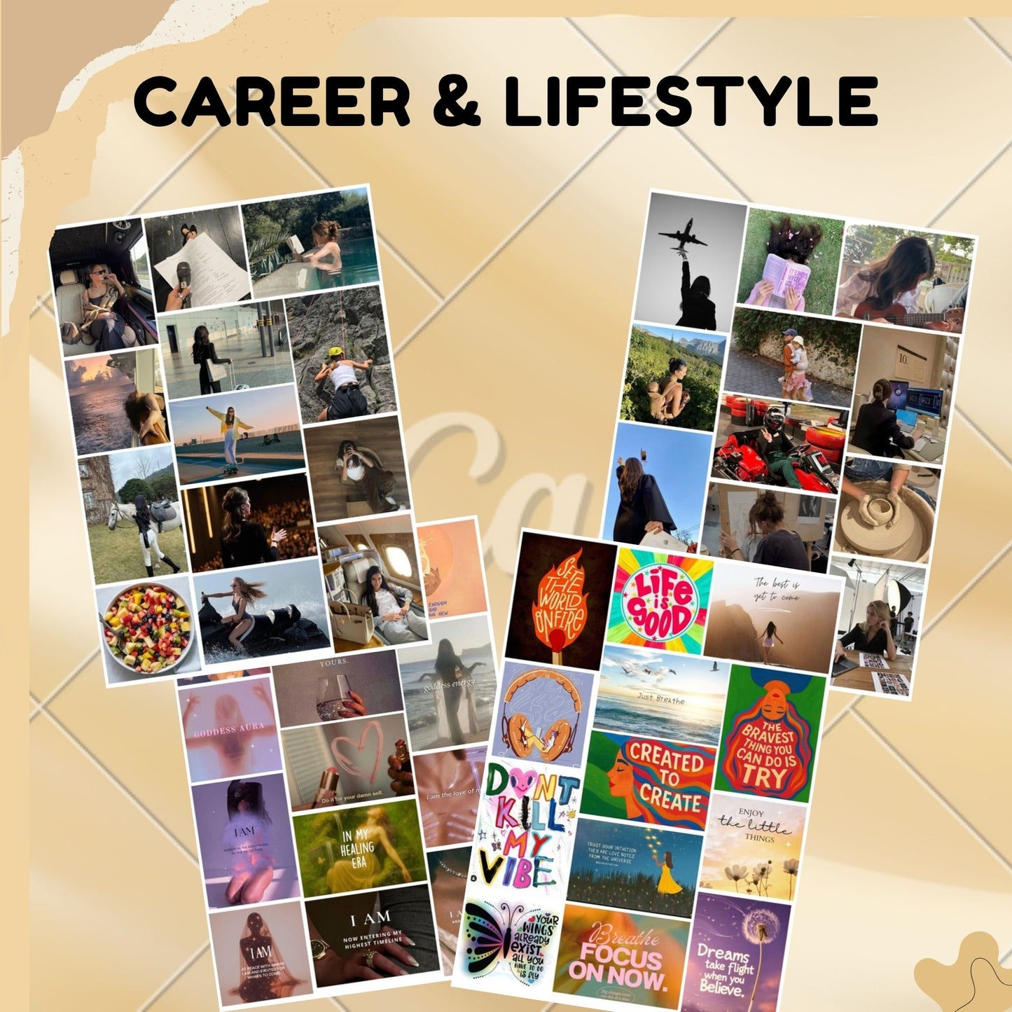Posters Inc 2026 Vision Board for Manifestation Wall Posters 175 Elements Pack of 12 A4 Size 300 GSM Matte Paper for Wall, Bedroom, Hostel Motivational Life Goals Quotes Daily Affirmations Collection For Girls With Glue Dots Adhesive