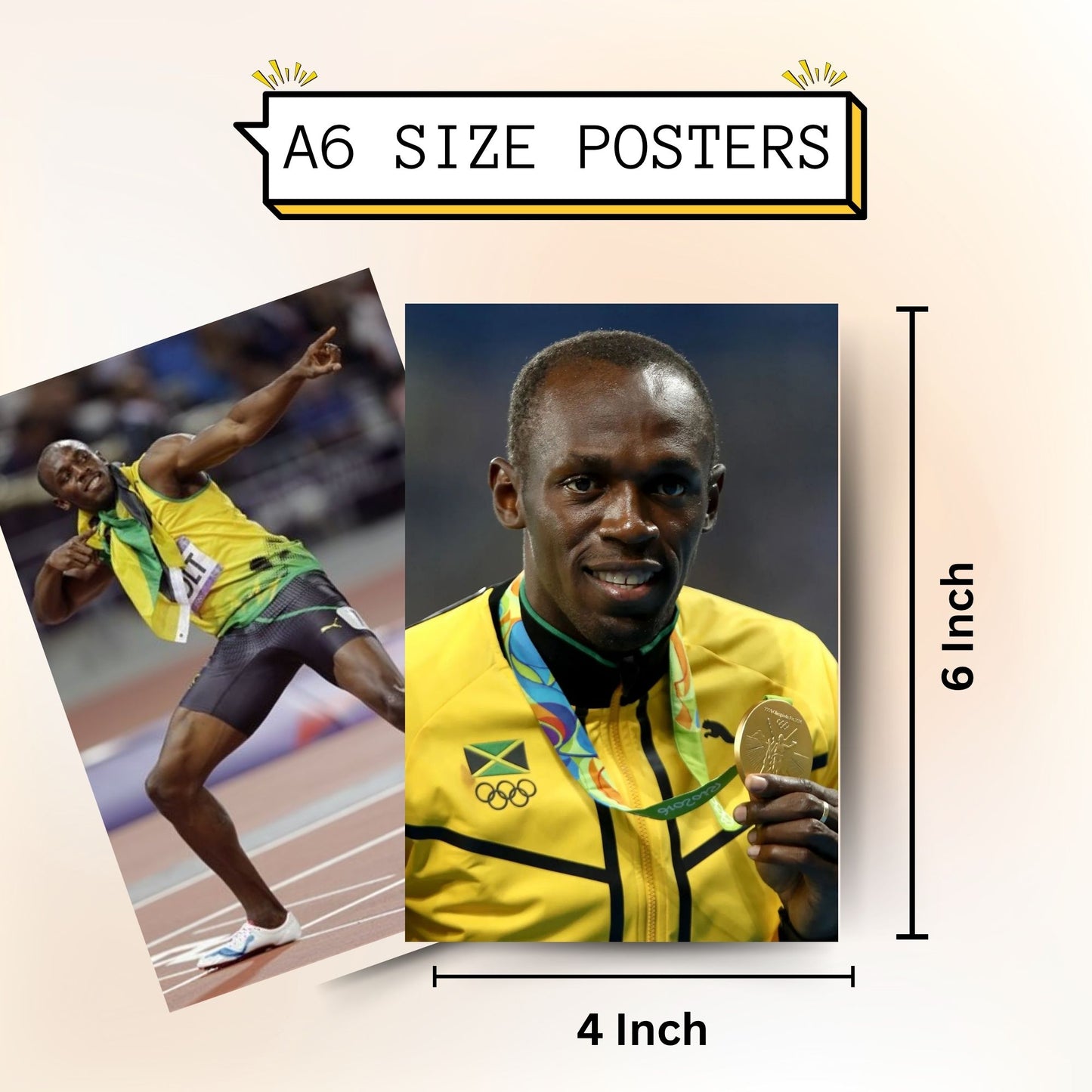 Posters Inc A6 Size Pack Of 54 Usain Bolt Wall Posters For Gym Room Decor Includes Glue Dots Featuring Running Champion Artwork Motivational Athletic Design Fitness Inspiration Decoration Se