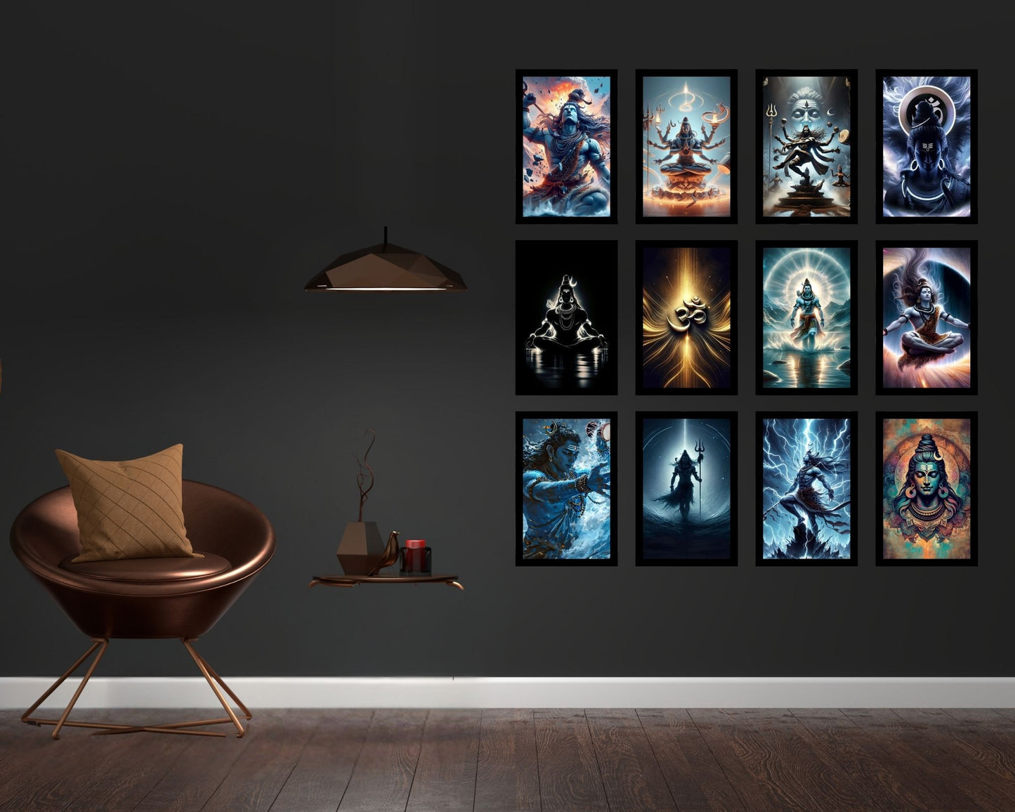 Posters Inc Lord Shiva Posters for Wall – Set of 12 Aesthetic Mahadev Wall Art Prints | A4 Size 8x12 Inch HD Posters on 300 GSM Paper with Gluedots | God Posters for Pooja Room, Home & Office Decoration