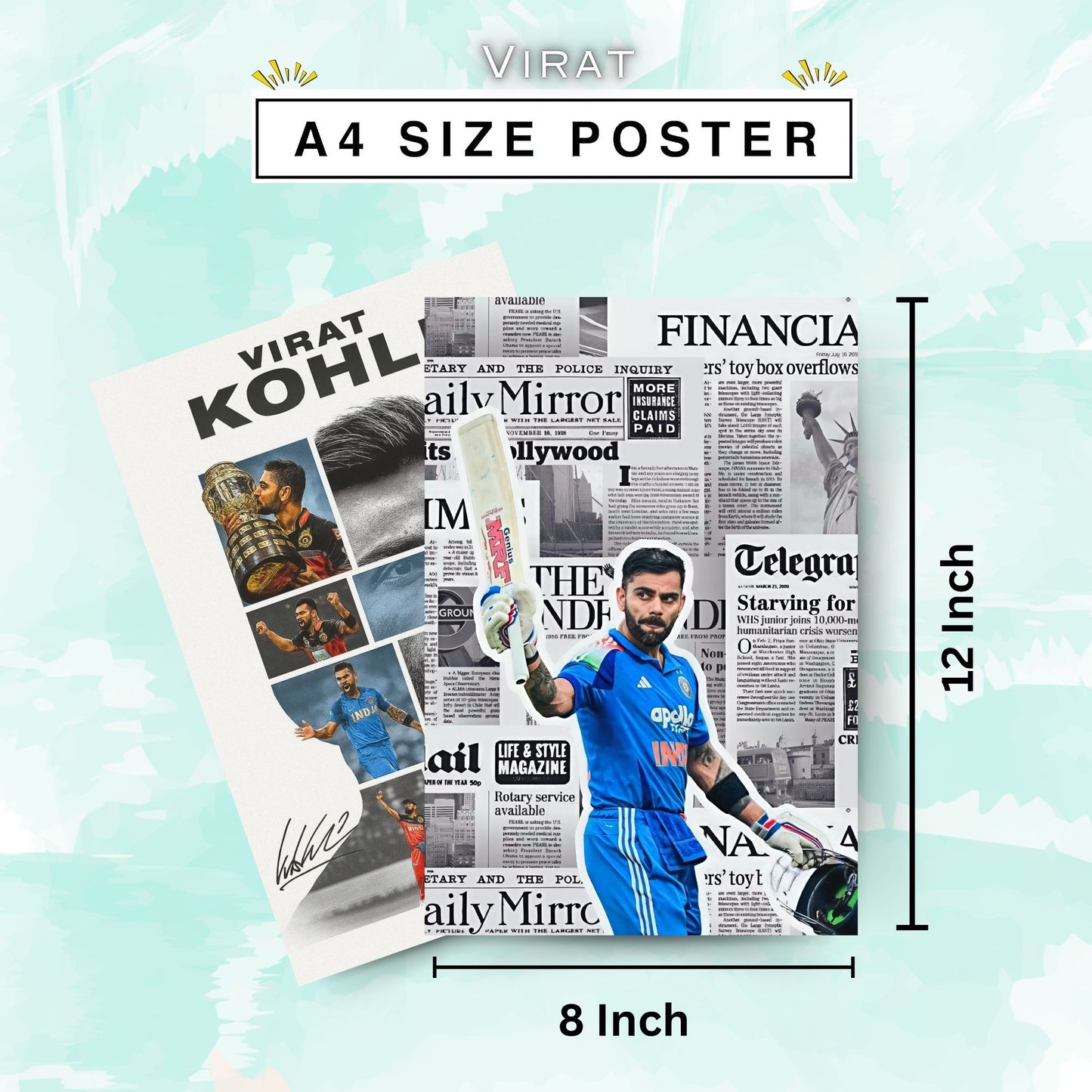 Posters Inc Virat Kohli Poster For Room A4 Size Pack Of 6 Posters Printed On 300 Gsm Matte Paper With Glue Dots Included Virat Kohli Wall Poster Set Cricket Posters Room Decoration For Bedroom