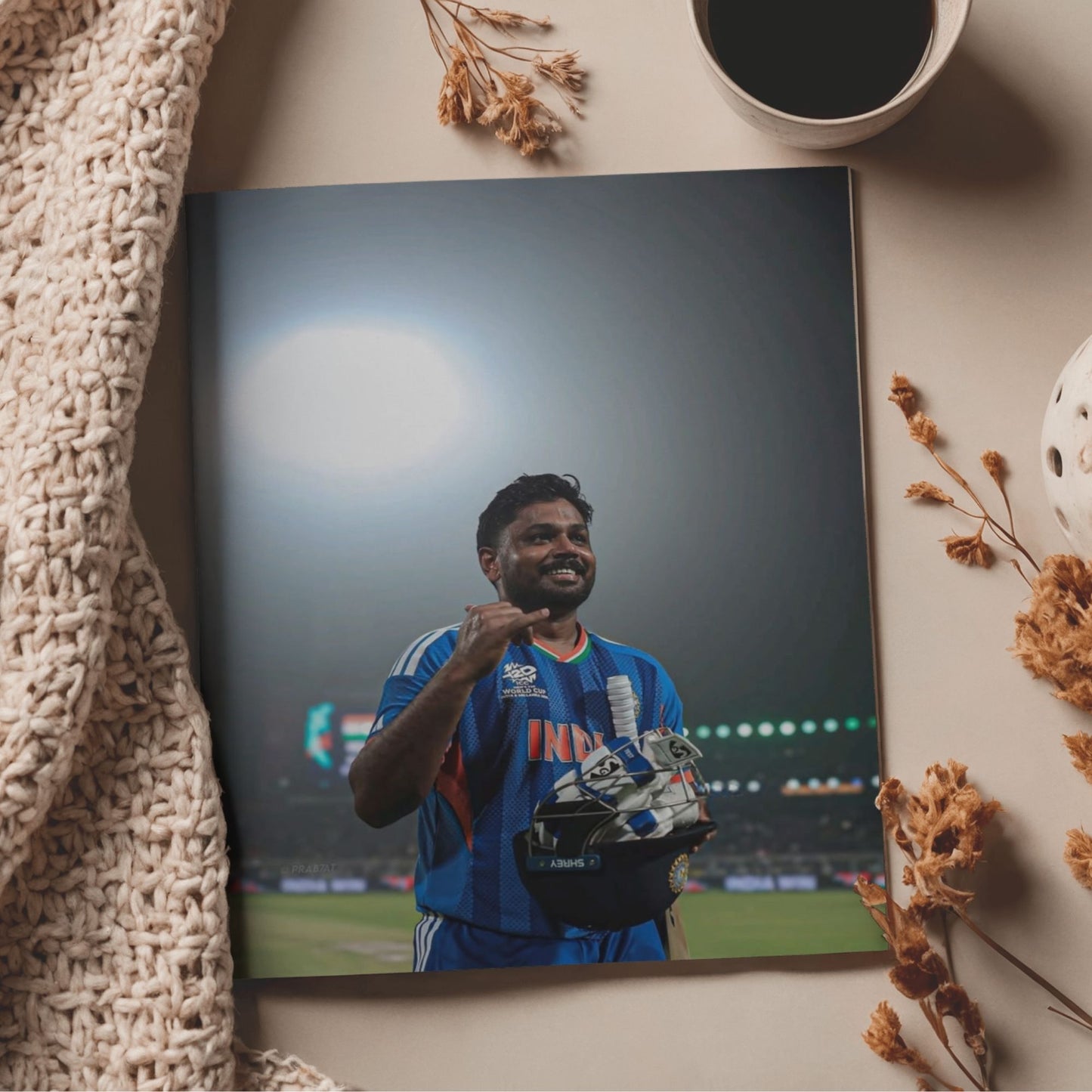 Aonami Sanju Samson Wall Poster Collection A4 Size Pack of 6 Posters Printed on 300 GSM Matte Paper Cricket Player Artwork Display Set Glue Dots Included Bedroom Study Area Sports Decor Wall Print