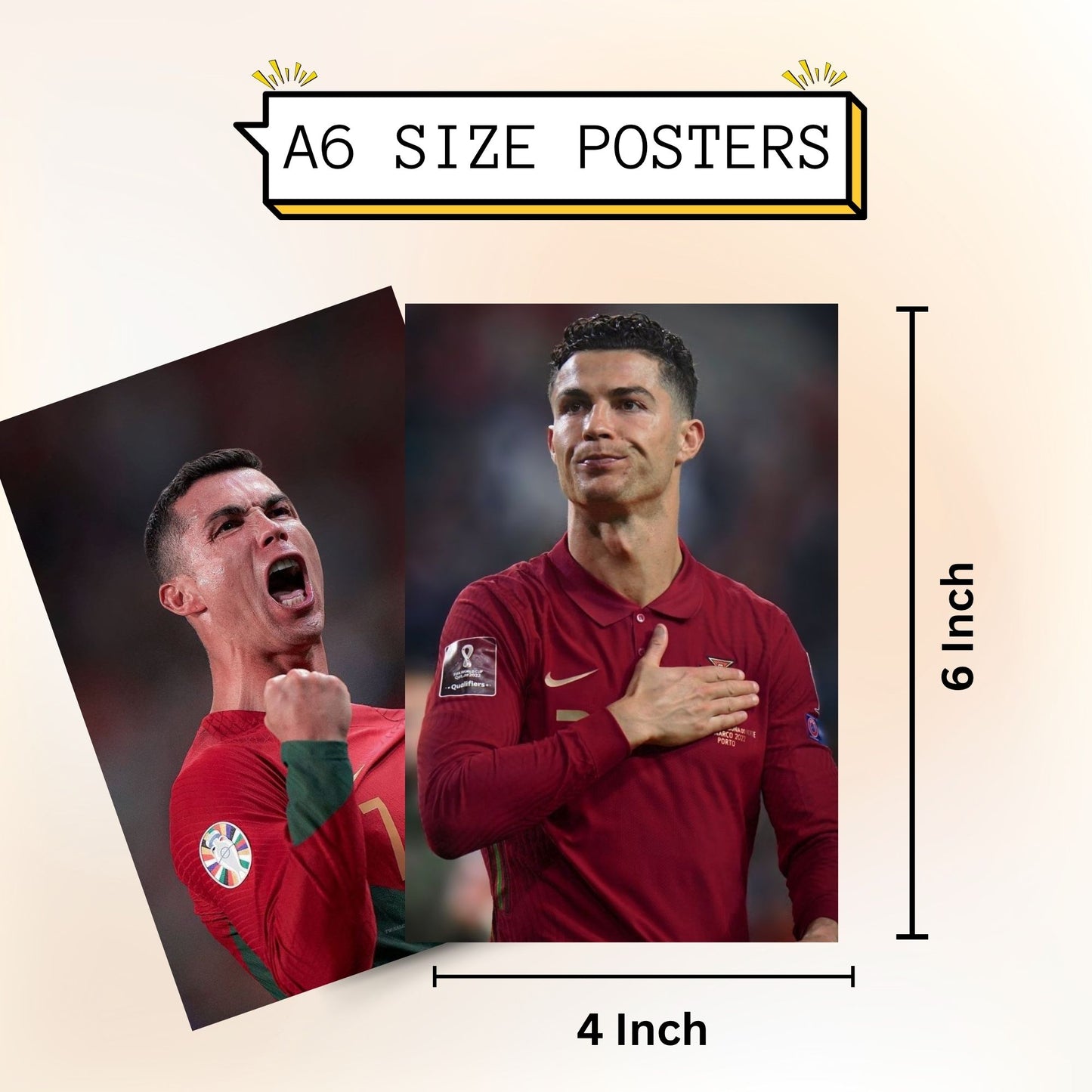 aonami Cristiano Ronaldo Wall Posters Pack of 54 A6 Size 300 GSM Matte Paper with Glue Dots Sports Fan, Football, Soccer Star Wall Prints for Study Room Office Decor Bedroom Poster Collection