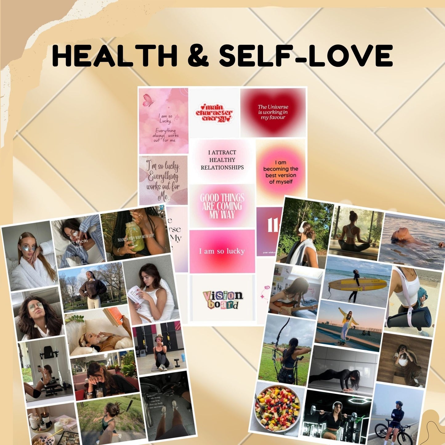 Posters Inc 2026 Vision Board for Manifestation Wall Posters 112 Elements Pack of 8 A4 Size 300 GSM Matte Paper for Wall, Bedroom, Hostel Motivational Life Goals Quotes Daily Affirmations Collection For Girls With Glue Dots Adhesive