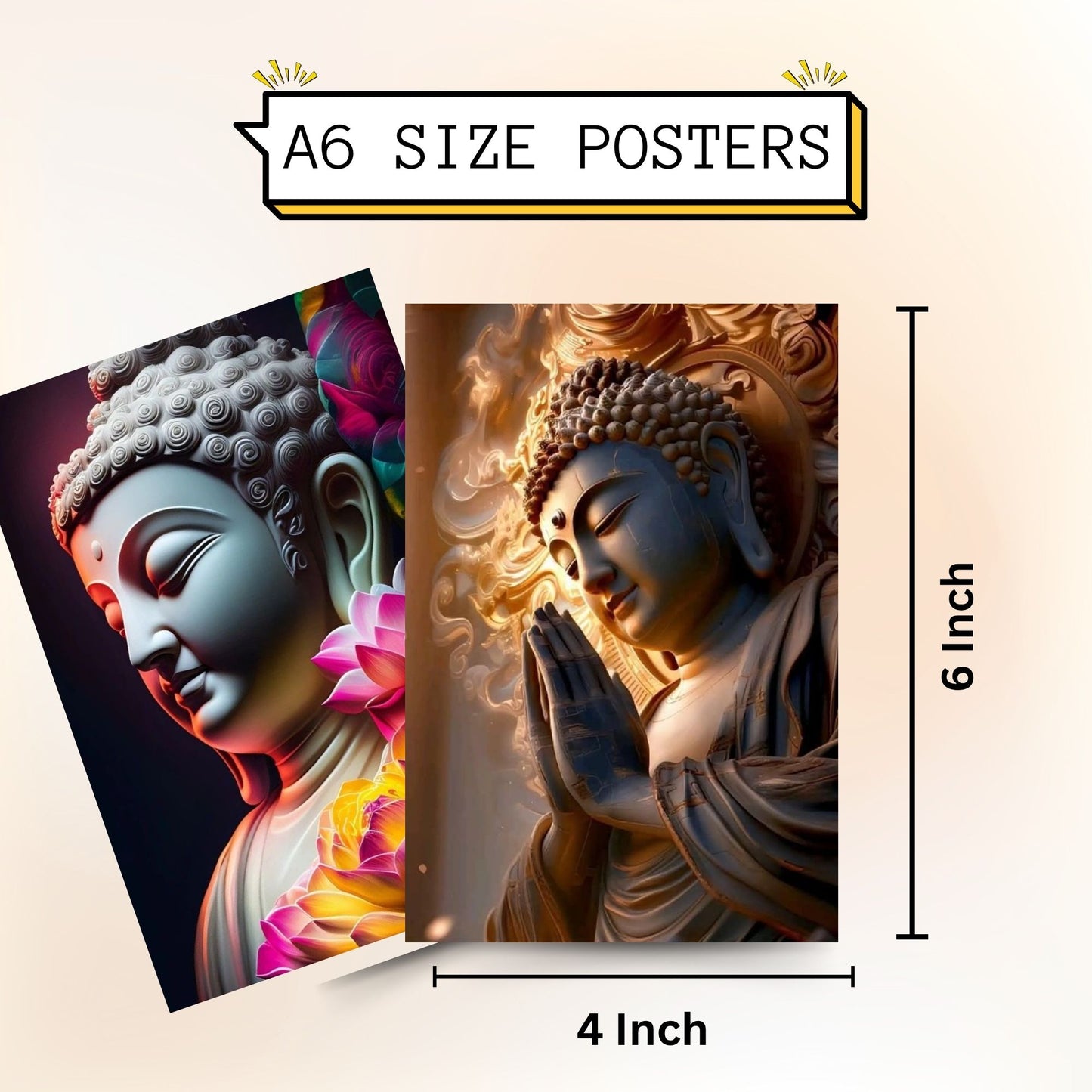 Posters Inc A6 Size Pack Of 54 Buddha Wall Art Prints For Spiritual Room Decor Includes Glue Dots Featuring Peaceful Meditation Design Serene Energy Display And Mindfulness Home Accent