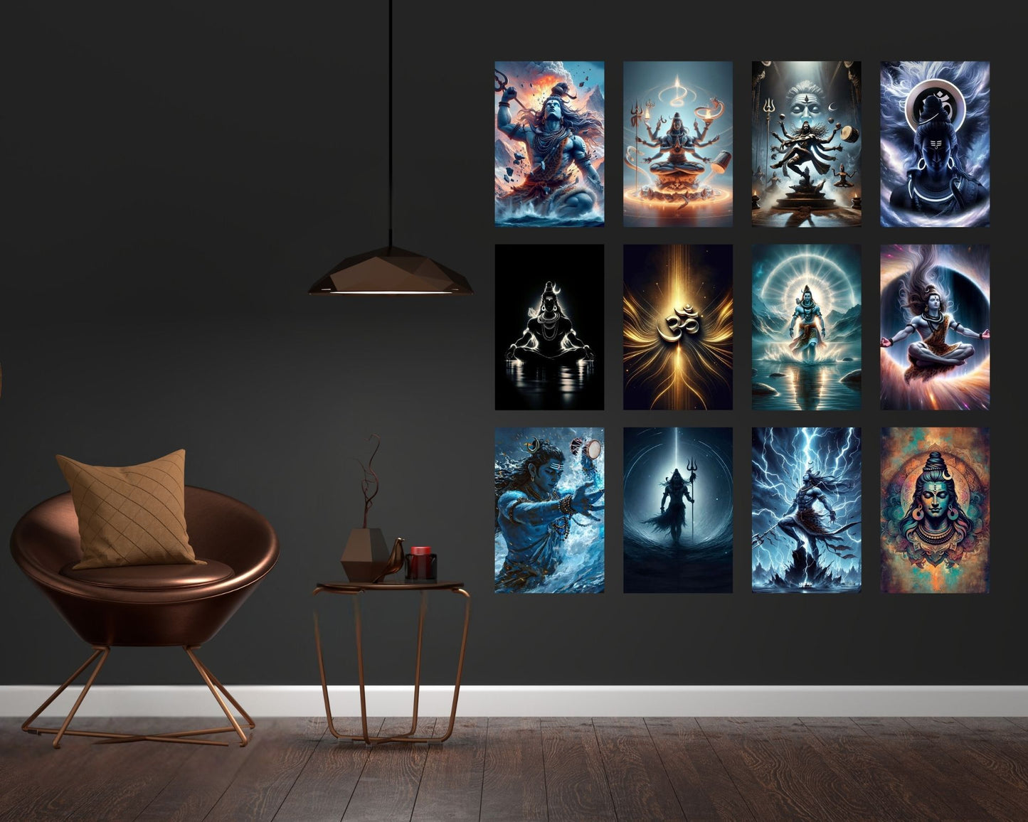 Posters Inc Set of 12 Aesthetic Lord Shiva Poster, Mahadev Wall Sticker for Pooja Room, HD Quality Print on 300 GSM A4 Size 8 * 12 Inch, Glue Dots Included, God Posters