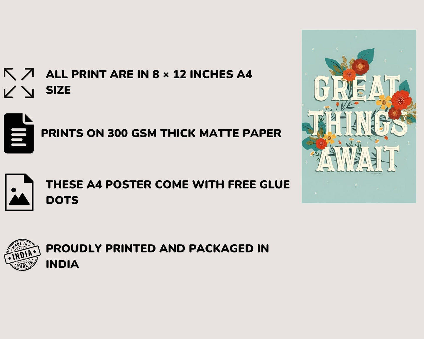 Posters Inc Motivational Wall Posters Pack of 12 | Positive Quotes & Aesthetic Room Decor | Home Wall Decoration Items for Living Room, Bedroom, Study | Birthday Gift for Women, Men & Friends | A4 Size, 300 GSM, Unframed