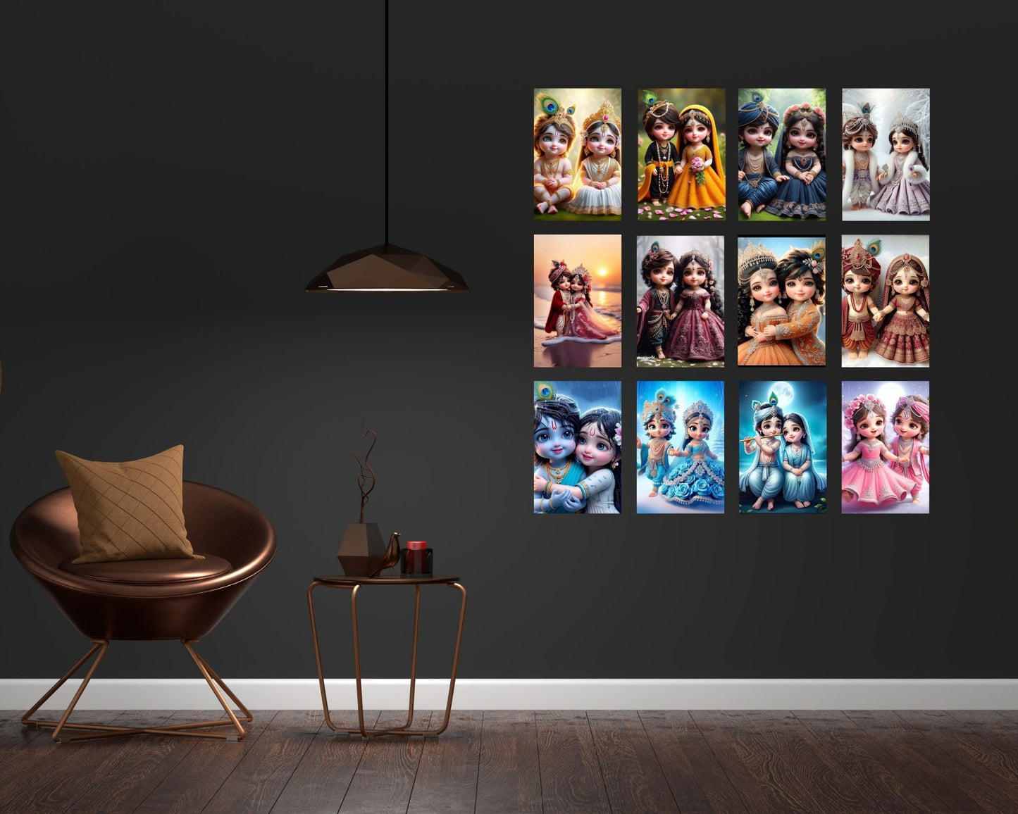 Posters Inc Set of 12 Positive Vibes Baby Radha Krishna Wallpaper Sticker, Cute Baby Poster for Pregnant Women Couple, HD Quality Print on 300 GSM A4 Size 8*12 Inch, Glue Dots Included, Baby God Radha Krishna Posters for Wall