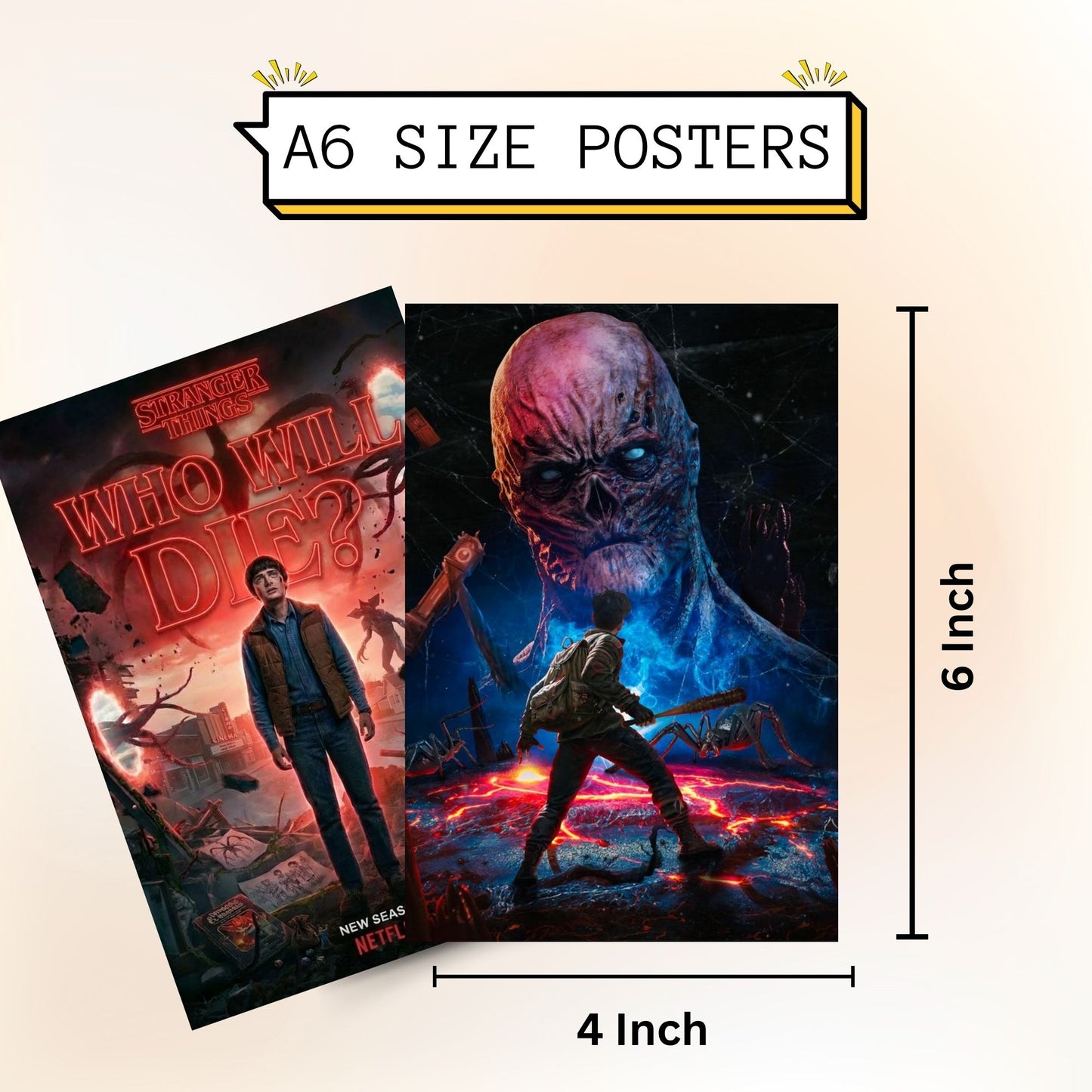 Aonami Stranger Things Aesthetic Wall Poster Set A6 Size Pack of 54 Posters 300 GSM Matte Paper Premium HD Print Stranger Things Bedroom Wall Art Decor for Study Room Office Desk Setup Glue Dots Included