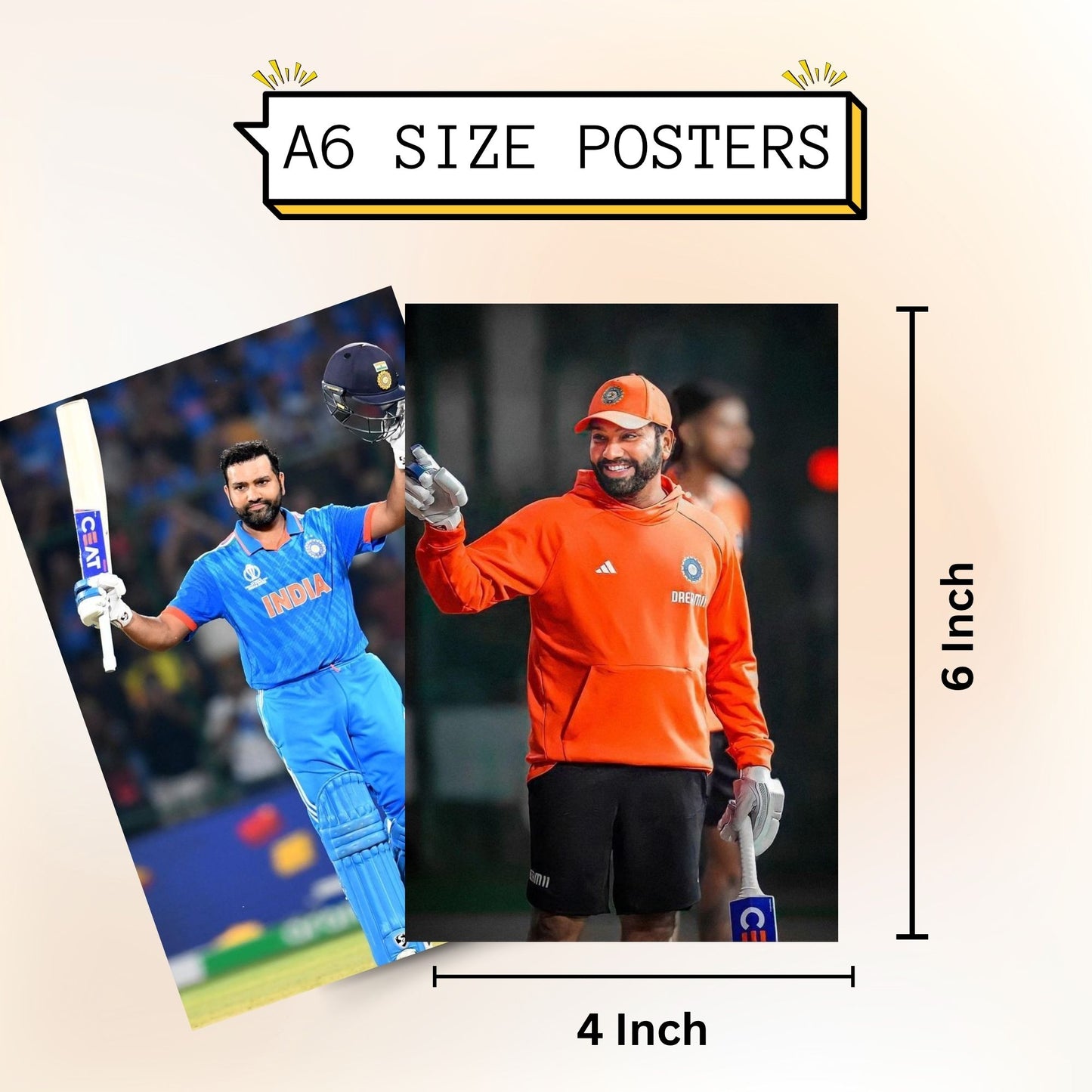 Posters Inc Rohit Sharma Hitman Cricket Legend Wall Art Collection A6 Size Pack Of 54 Photo Prints Indian Captain Stadium Celebration Batting Action Decor With Glue Dots Included