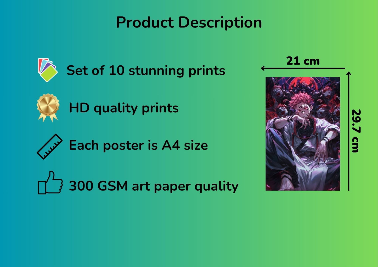 Posters Inc Naruto, Death Note, Goku, Vegeta Neon Anime Posters for Wall, Aesthetic Home Decor Items for Living Room, Birthday Gifts for Men, 300 GSM HD Quality Print A4 Size Set of 10 with Glue Dots