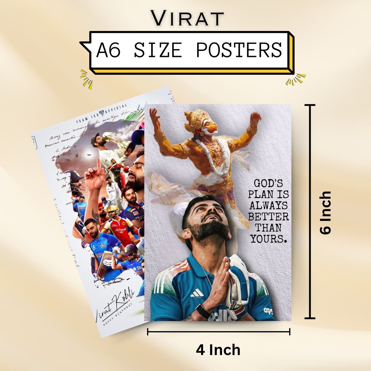 Posters Inc Virat Kohli A6 Size Wall Posters Pack Of 54 With Glue Dots Included 300 Gsm Matte Paper Premium Print For Room Decor Cricket Theme Wall Decoration Posters For Home Office Study
