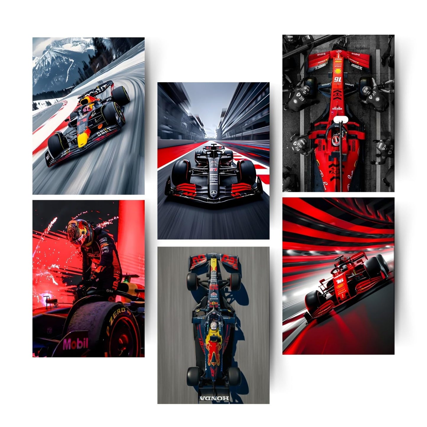 Posters Inc A4 Super Cars Poster Pack of 6 - Room Decor Aesthetic Stuff, Wall Stickers For Home Decoration of Living Room, Bedroom & Office For Motor Sport Enthusiasts - With Glue Dots