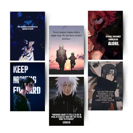 Posters Inc Anime Motivational Wall Art - A4 Size, Pack of 6, 300 GSM Matte Paper - Perfect for Bedrooms, Gaming Rooms, Offices, Hostels & Study Spaces - Aesthetic Decor with Inspiring Quotes, Glue Dots Included