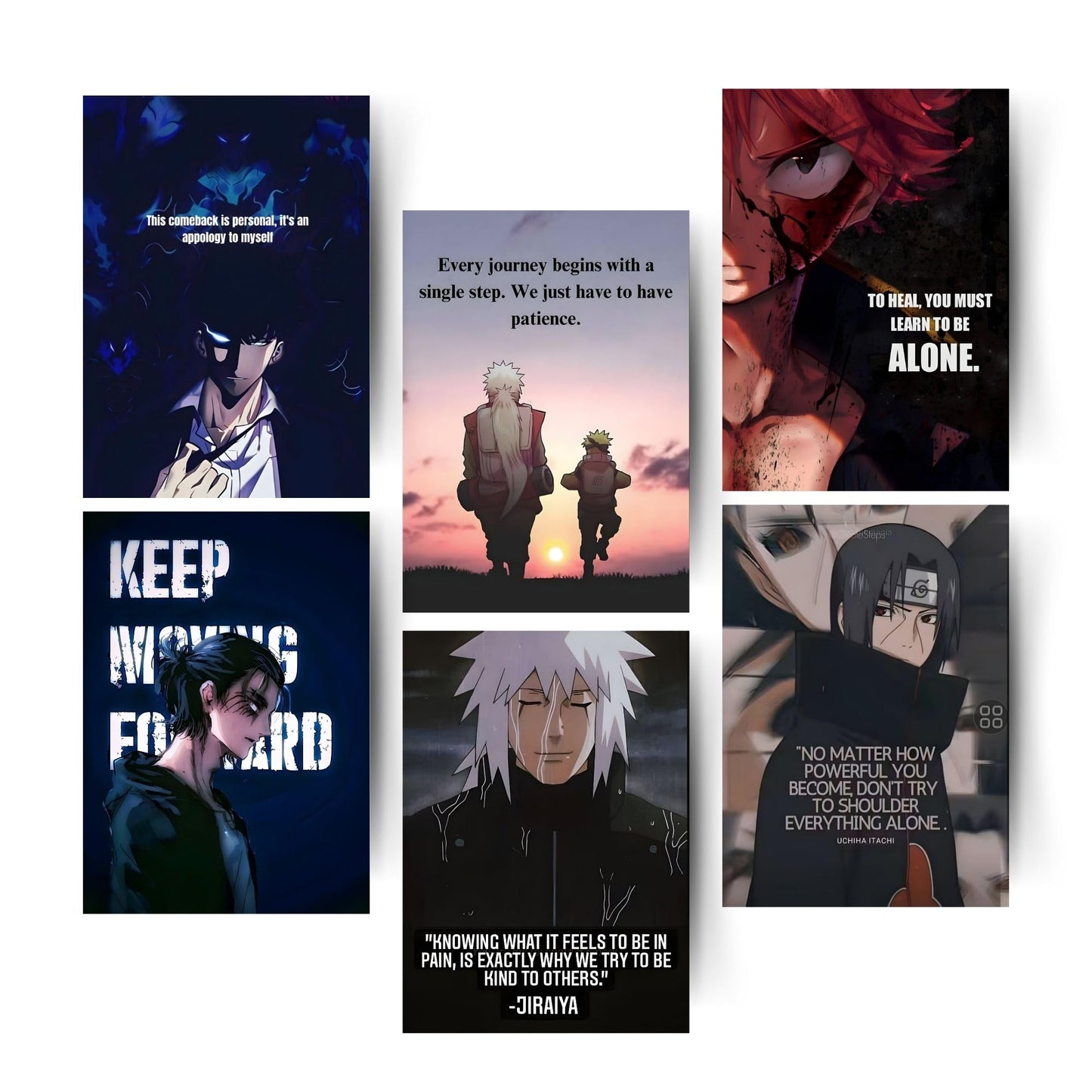 Posters Inc Anime Motivational Wall Art-A4 Size,Pack of 6,300 GSM Matte Paper-Perfect for Bedrooms,Gaming Rooms,Offices,Hostels & Study Spaces-Aesthetic Decor with Inspiring Quotes,Glue Dots Included