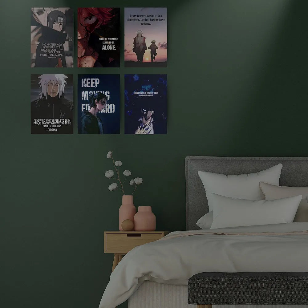 Posters Inc Anime Motivational Wall Art - A4 Size, Pack of 6, 300 GSM Matte Paper - Perfect for Bedrooms, Gaming Rooms, Offices, Hostels & Study Spaces - Aesthetic Decor with Inspiring Quotes, Glue Dots Included