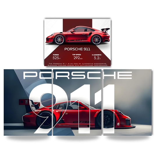 Posters Inc A4 Porsche 911 Car Posters Pack Of 4 300 GSM Matte Paper Posters For Wall With Glue Dots Included For Room Decor Office Workspace Study
