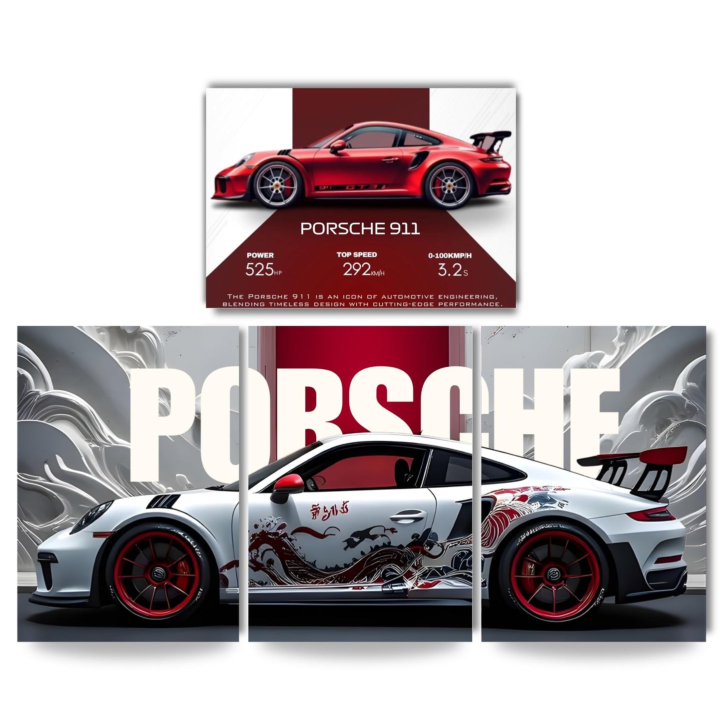 Posters Inc A4 Porsche Car Posters Pack Of 4 On 300 Gsm Matte Paper With Glue Dots Included Poster Aesthetic Car Decor Posters For Room Wall Decoration