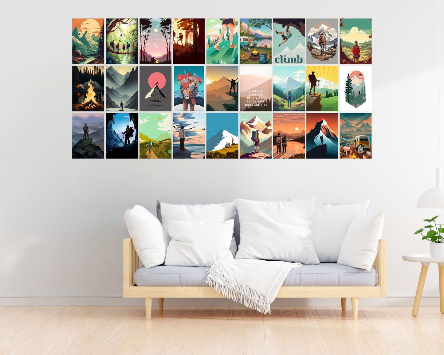 Posters Inc Pack of 54 Travel Hiking Posters, Home Decor Items For Living Room, Aesthetic Wall Stickers For Bedroom And Gym, Gifts For Men And Friends, 4x6 Inches Size Collage Art Kit (Travel)