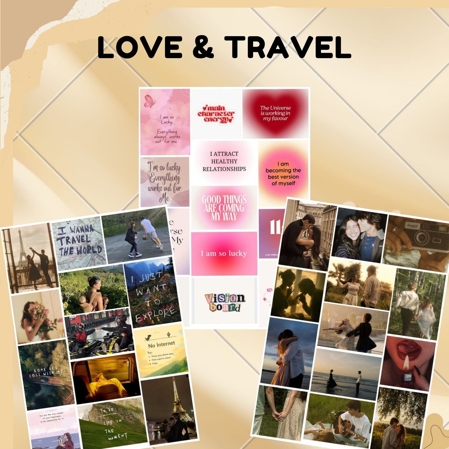 Posters Inc 2026 Vision Board for Manifestation Wall Posters 175 Elements Pack of 12 A4 Size 300 GSM Matte Paper for Wall, Bedroom, Hostel Motivational Life Goals Quotes Daily Affirmations Collection For Girls With Glue Dots Adhesive