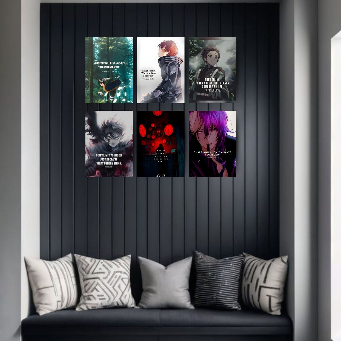 Anime Motivational Poster A4 Pack of 6 Perfect Wall Decoration in Offices, Bedrooms, Hostels, Study & Living room, Featuring Quotes, 300 GSM, Aesthetic Designs, and Positive Vibes