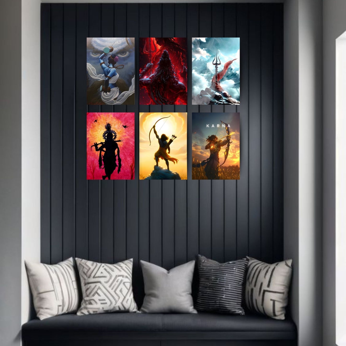Spiritual Wall Poster Set Pack of 6, A4 Size, Aesthetic Stickers Set, Devotional Items for Home, Pooja Room, Bedroom, Meditation and Living Room Decor Art Prints 300 GSM with Glue Dots