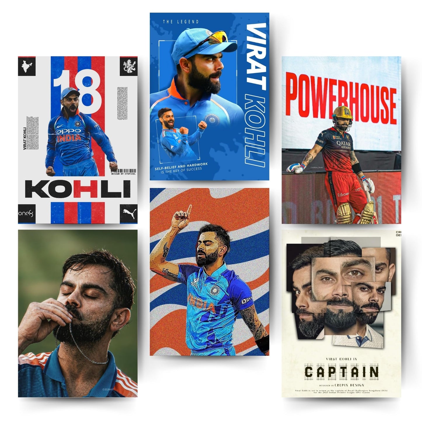 Posters Inc Virat Kohli Poster For Room A4 Size Pack Of 6 Posters Printed On 300 Gsm Matte Paper With Glue Dots Included Virat Kohli Wall Poster For Bedroom Study Room Office Cricket Posters Room