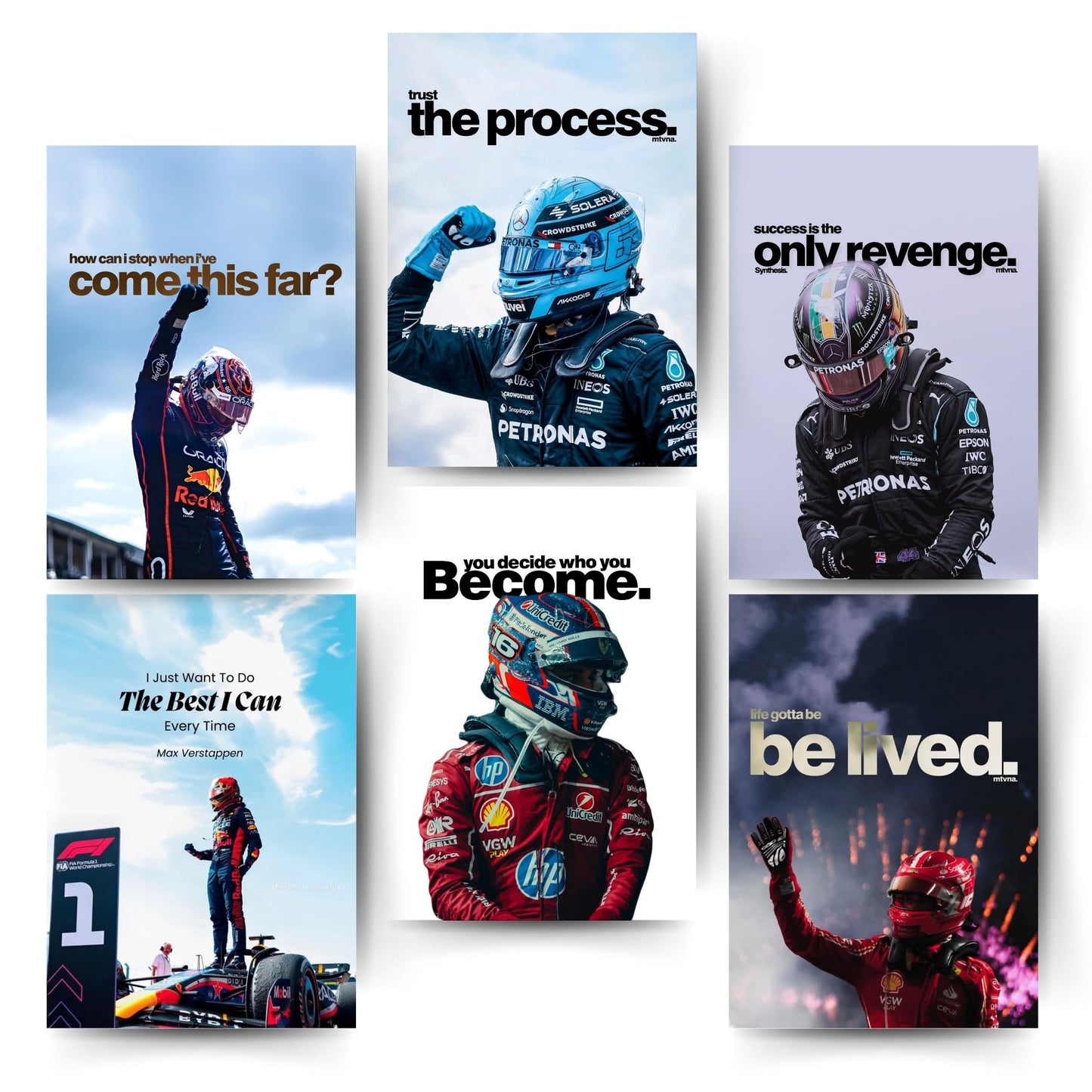 Posters Inc F1 Motivational Car Posters For Room A4 Size Pack Of 6 Posters 300 Gsm Matte Paper With Glue Dots Included Racing Wall Decoration For Bedroom Office Workspace