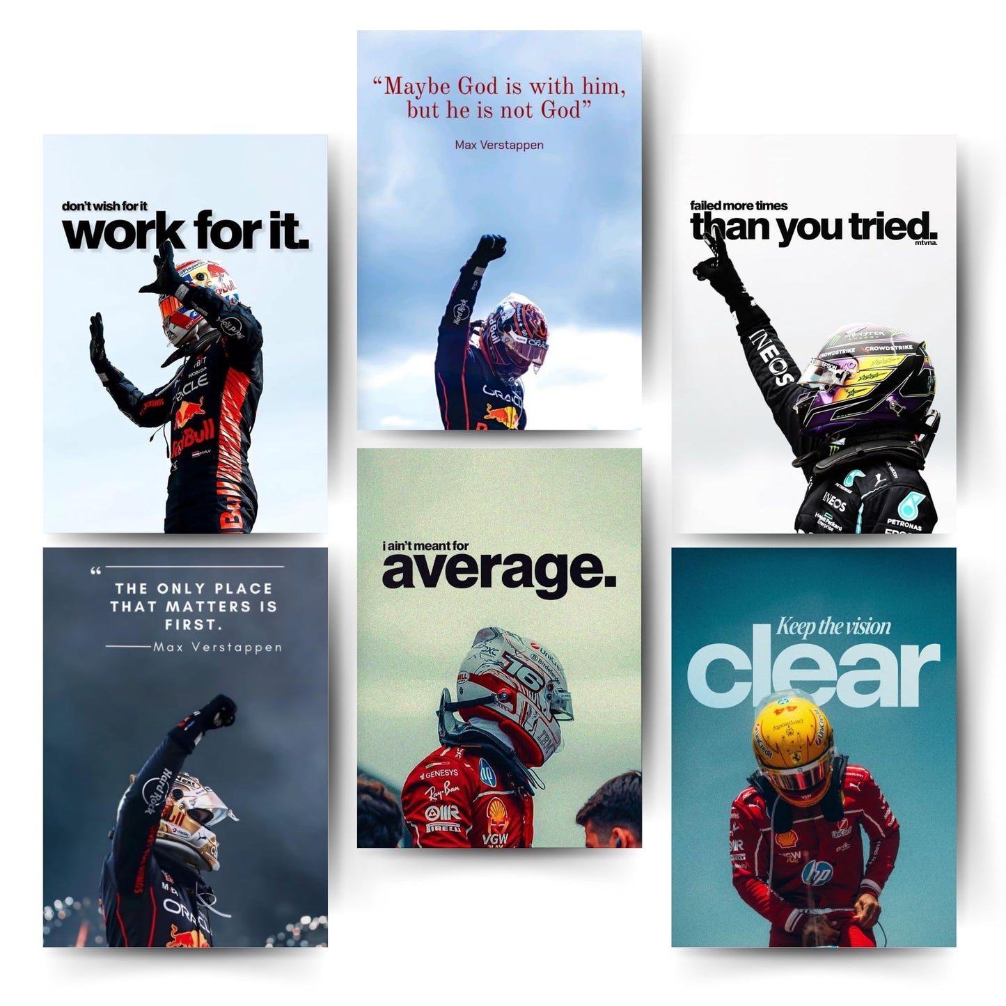 F1 Motivational Poster Set (A4, 300 GSM) | Formula Racing Wall Art Collage | Premium Matte Finish | Inspiring Quotes Posters for Room, Office & Gaming Setup | Glue Dots Included