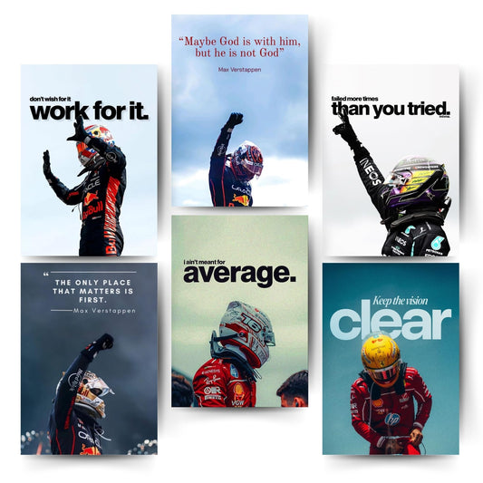 F1 Motivational Poster Set (A4, 300 GSM) | Formula Racing Wall Art Collage | Premium Matte Finish | Inspiring Quotes Posters for Room, Office & Gaming Setup | Glue Dots Included
